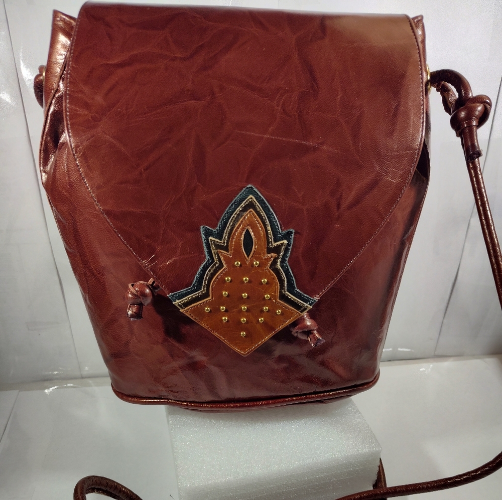 Vintage Margaret J Jerrold Spain Burgundy Leather Cross Body Handbag Purse 8"x7"